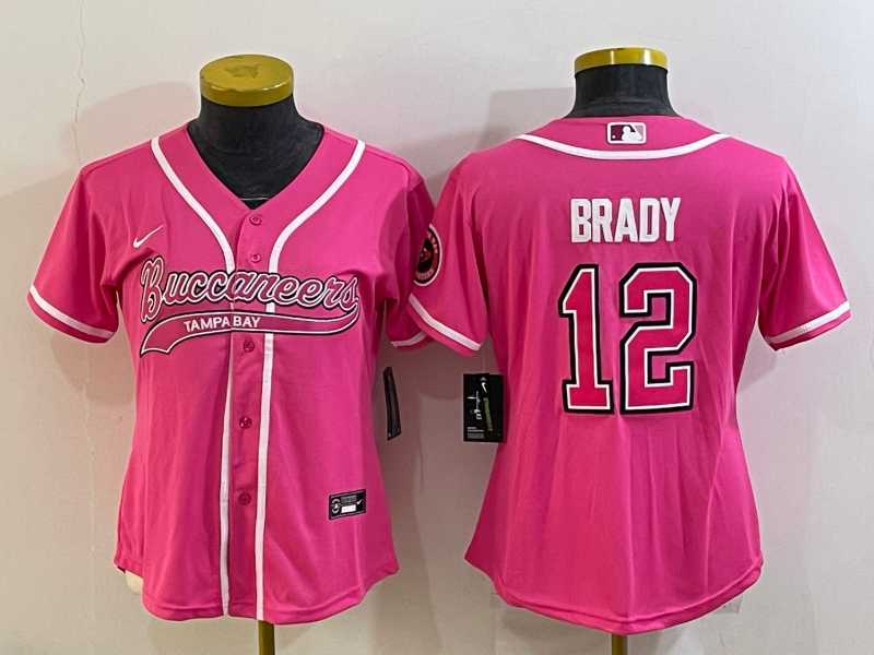Women%27s Tampa Bay Buccaneers #12 Tom Brady Pink With Patch Cool Base Stitched Baseball Jersey->women nfl jersey->Women Jersey